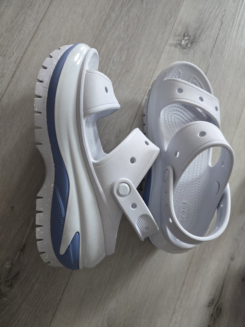 CROCS White and Light Blue Platform Sandals with Heel Strap